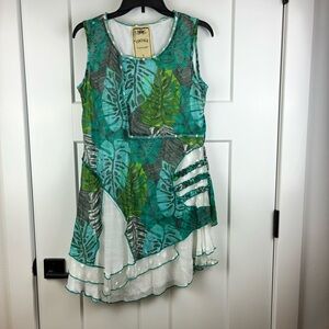 Vintage Concept Woman's Asymmetrical Green Leaf Lined Dress Size Small f